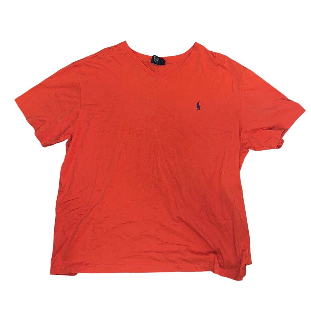 Polo Ralph Lauren Mens XXL Orange V-Neck Short Sleeve Pony Logo Cotton T-Shirt